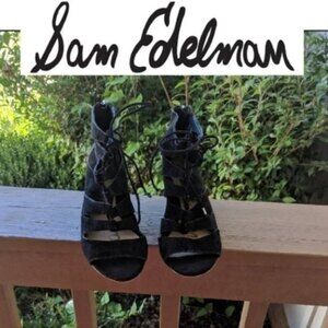 Sam Edelman Santina Lace Up Black Bootie Wedges 5.5M